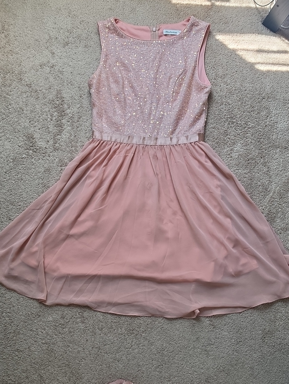 Womens Sparkle Bodice Chiffon Dress - Blush Pink